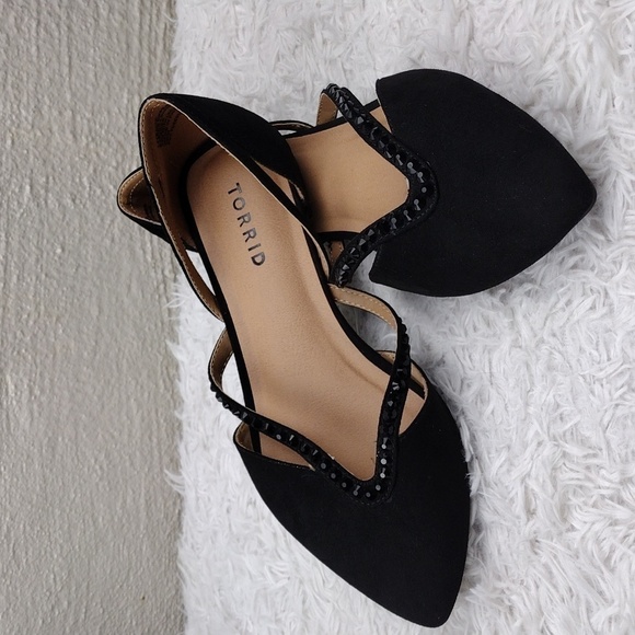 Torrid Black Fabric Embellished V-Strap Pointed Toe Slip On Flat Loafer… - Picture 14 of 14